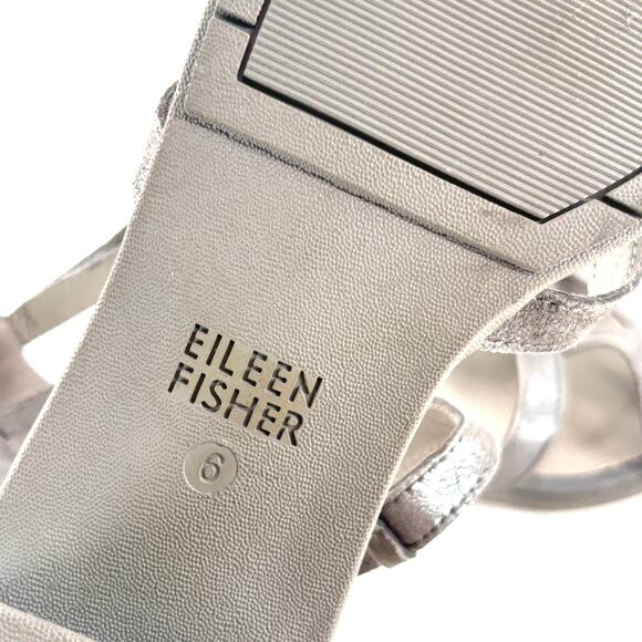 Eileen Fisher Jazzy Heel Sandals 6 NEW Gray Silver Leather Block Ankle Comfort - Picture 5 of 5
